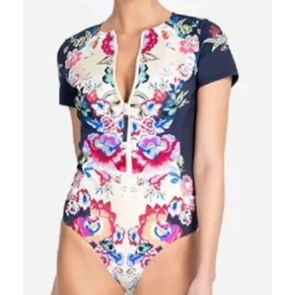 NWT JOHNNY WAS Maya Neoprene One Piece, Navy/White, Sz S